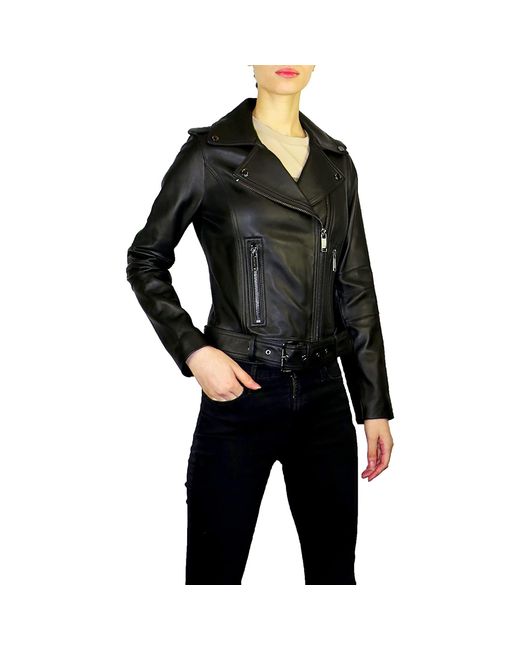 Michael Kors Black Outerwear Asymmetrical Zip Belted Short Leather Jacket