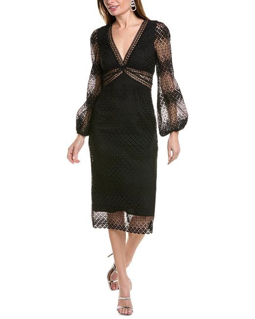 ML Monique Lhuillier Black Lace Midi Dress