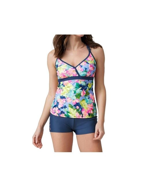 Free Country Blue Blooms Macrame Back Tankini Top