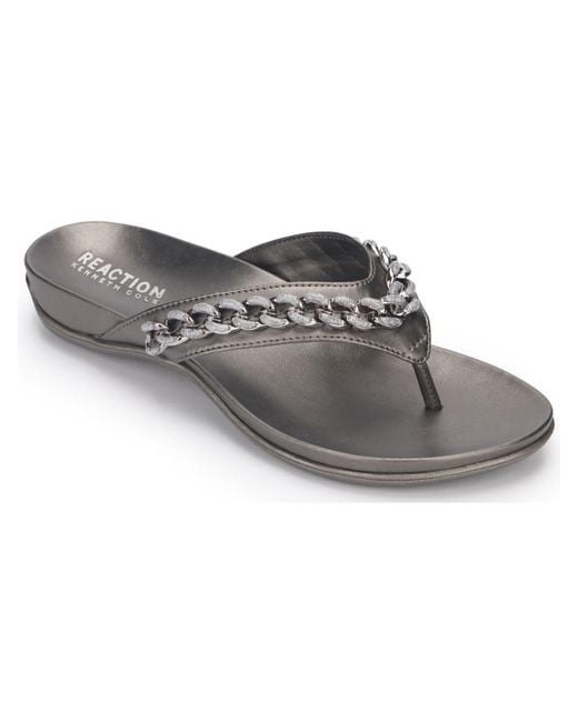 Kenneth Cole Gray Glam 2.0 Chain Faux Leather Slip On Slide Sandals