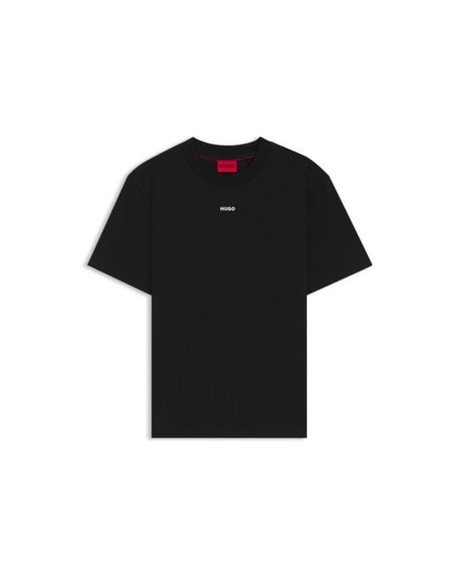 HUGO Black Logo-print Relaxed-fit Cotton T-shirt for men