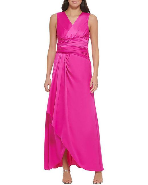 DKNY Pink Satin Ruched Evening Dress