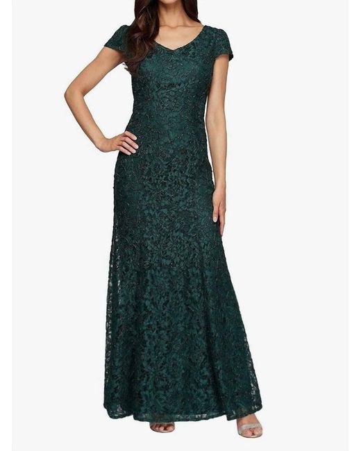 Alex Evenings Green Fit And Flare Dress With Cap Sleeves
