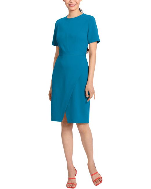 Maggy London Blue Faux Wrap Polyester Wear To Work Dress