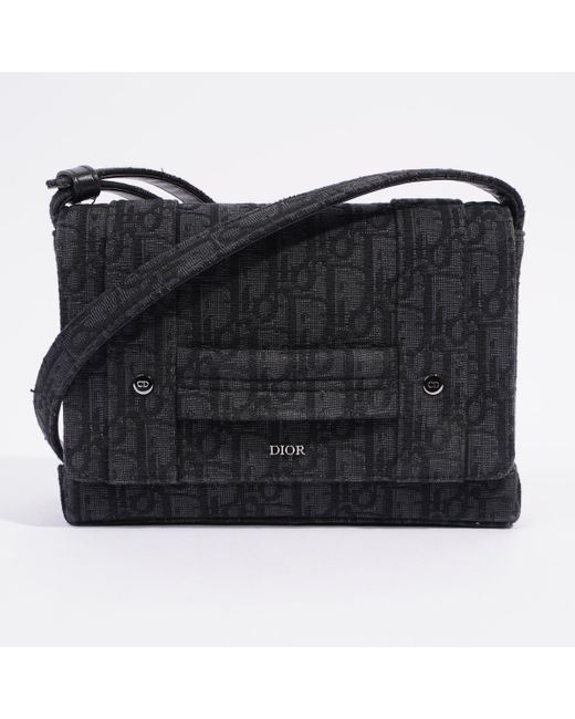 Dior Black Oblique Flap / Canvas Crossbody Bag