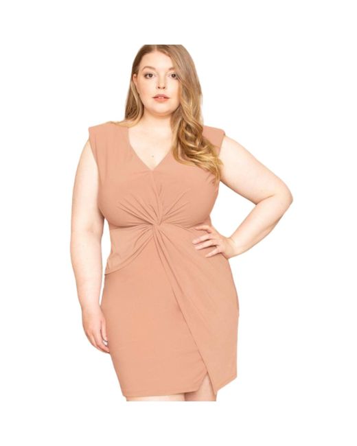 TRUEDAMES Pink Twist Waist Plus Size Mini Dress