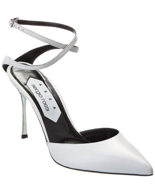 Sergio Rossi White Satin Ankle Wrap Pump