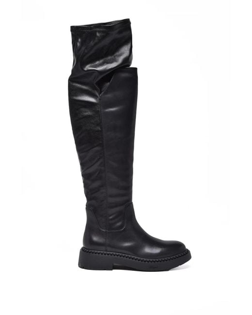 Ash Black Leather Stretch Boots