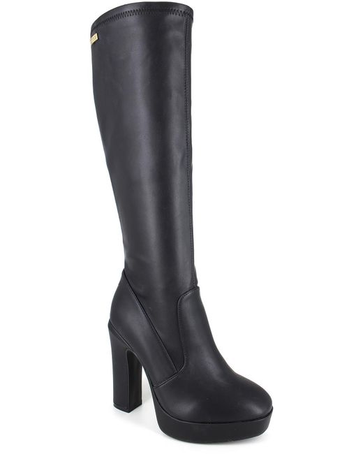 Bebe Black Amabella Faux Leather Knee-high Boots