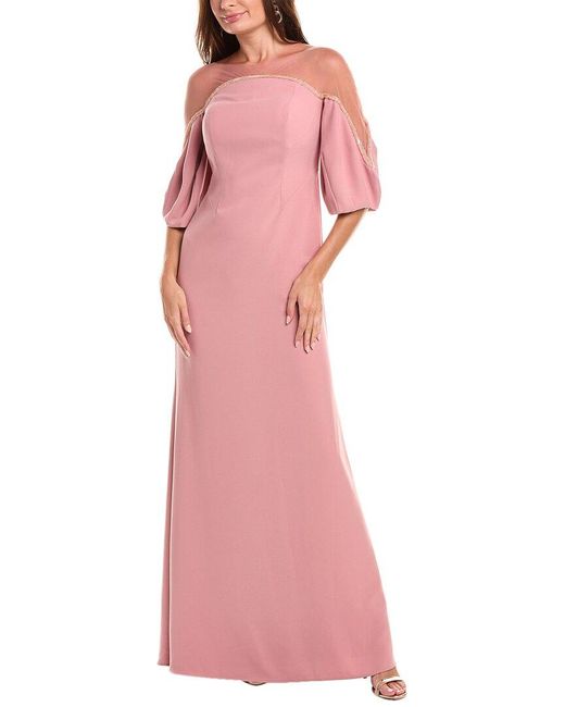 Rene Ruiz Pink Illusion Crepe Column Gown