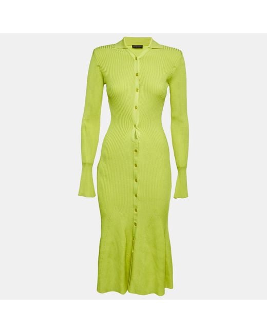 neon green ribbed dress Asymmetrical Neon Green Ribbed Knit Dress