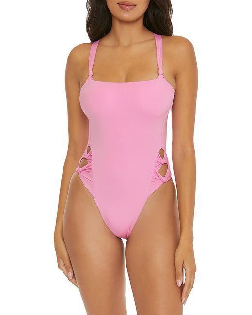 Becca Pink Solid Nylon One-piece Swimsuit