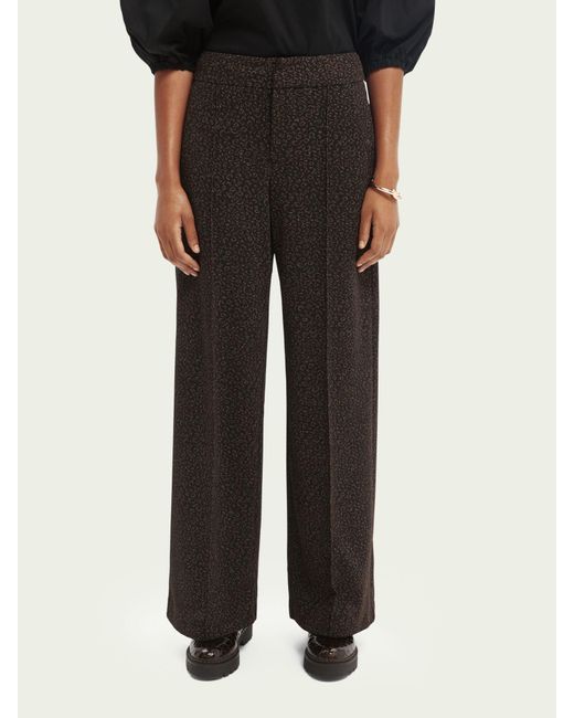 Scotch & Soda High Rise Patterned Wideleg Trousers in Black Lyst