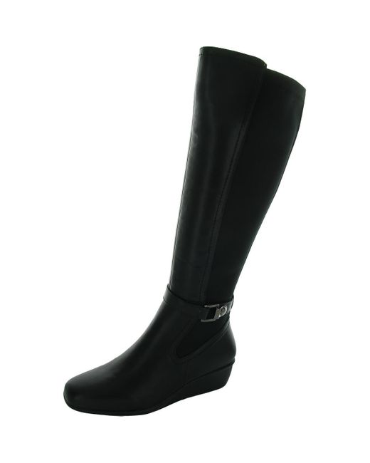 Anne Klein Black Myah Zipper Faux Leather Knee-High Boots