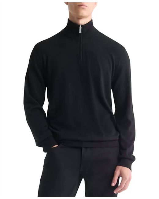 Calvin Klein Black Fine Merino Wool Blend Quarter Zip Sweater for men