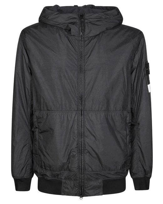 Stone Island Black Lightweight Crinkled Texture Jacket With Hood for men