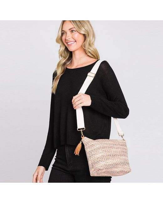Fashnzfab Black Aztec Solid Mini Patterned Tassel Crossbody Bag
