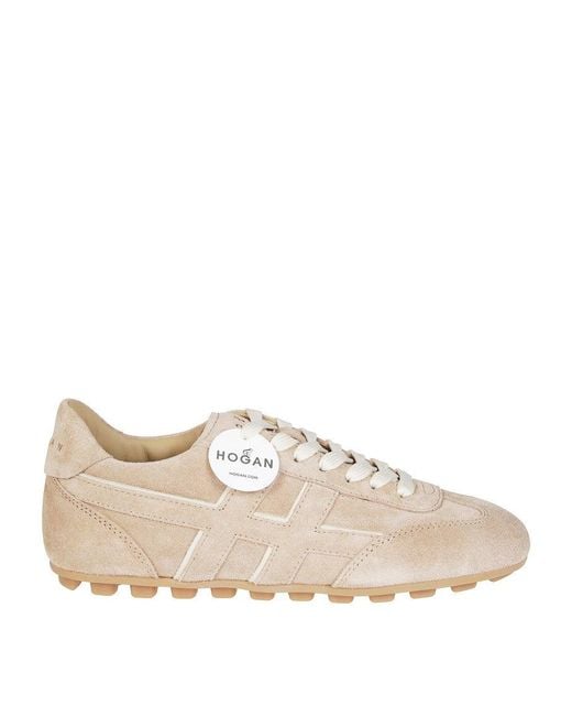 Hogan Natural Soft Suede Sneakers With Lace-Up Design