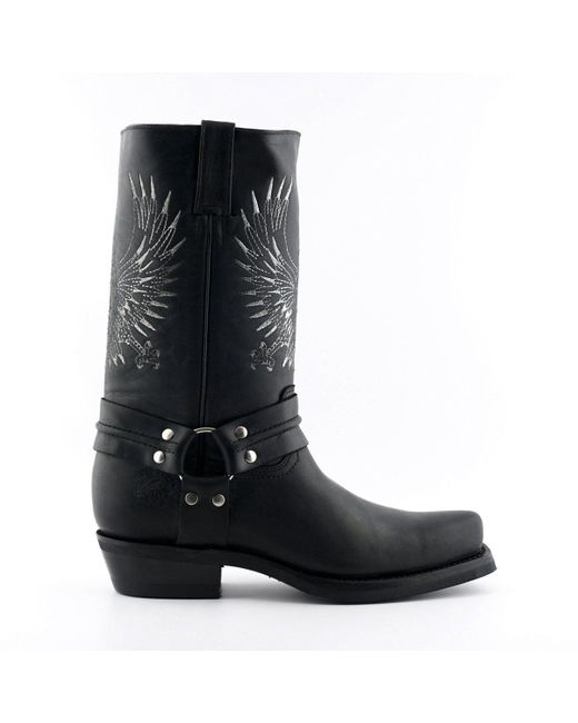 Grinders Black Leather Cowboy Boots-Bald Eagle for men