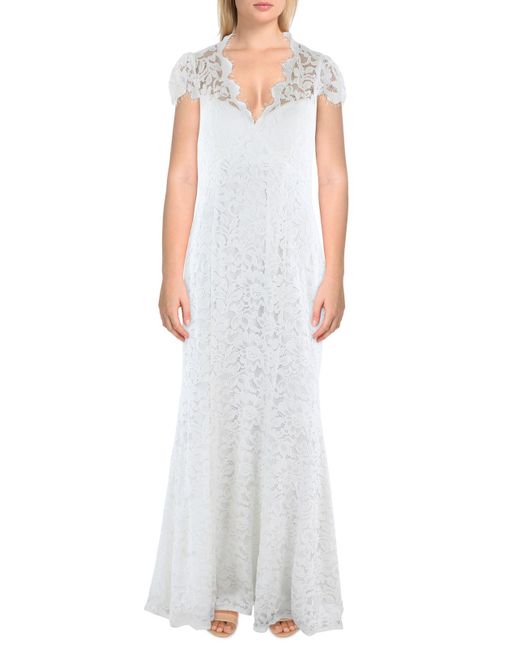Eliza J White Lace V-neck Evening Dress