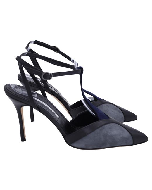 Manolo Blahnik Blue Catillo Color-Block Sling Back Pumps