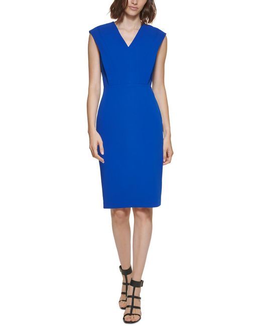 Calvin Klein Blue Knee Length Cap Sleeve Sheath Dress