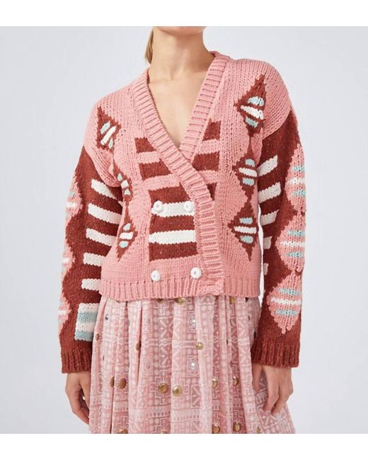 Hayley Menzies Pink Cotton Intarsia Double Breasted Cardigan