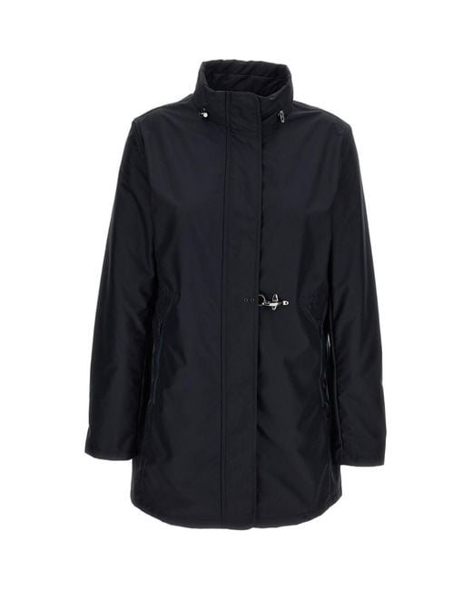 Fay Blue Technical Poplin Virginia Overcoat With Adjustable Drawstring