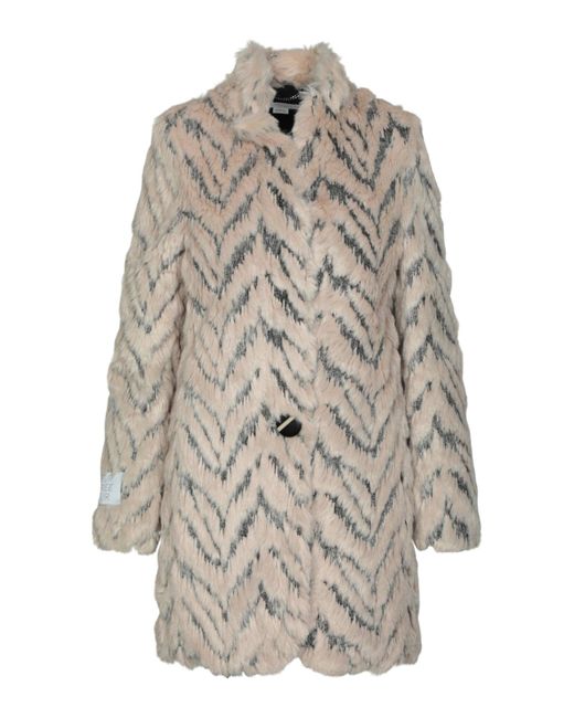 Stella McCartney Gray Chevron Pattern Faux-fur Coat