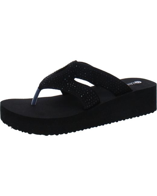 Bzees Black Rio Slip On Flip-Flop Wedge Sandals