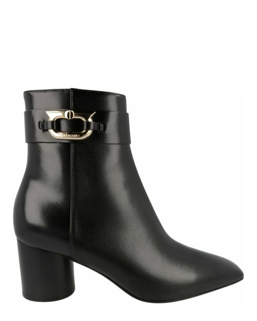 Ferragamo Black Placida Leather Booties