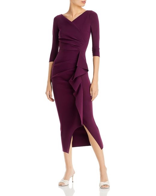 Chiara Boni Purple Ginnen Ruffled Neoprene Midi Dress