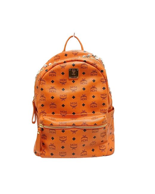 MCM Orange Visetos Leather Backpack Bag (pre-owned)