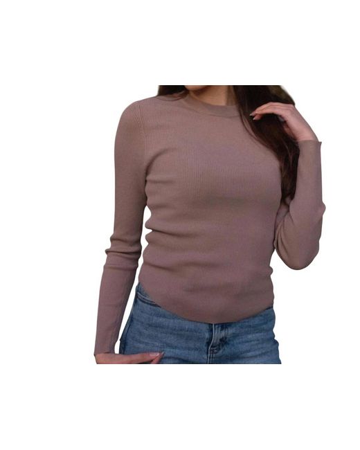 Miou Muse Purple Alba Ribbed Long Sleeve Basic Top