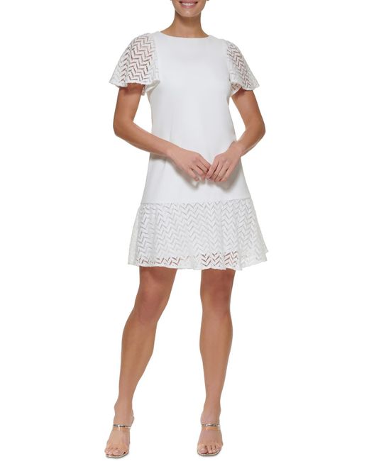 DKNY White Petites Chevron Mini Fit & Flare Dress