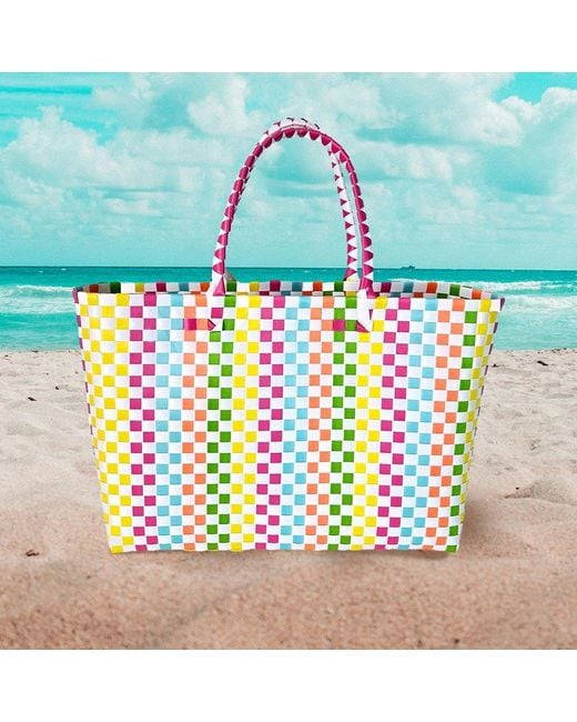 Fashnzfab Blue Basket Weave Oversized Tote Bag Shoulder Bag