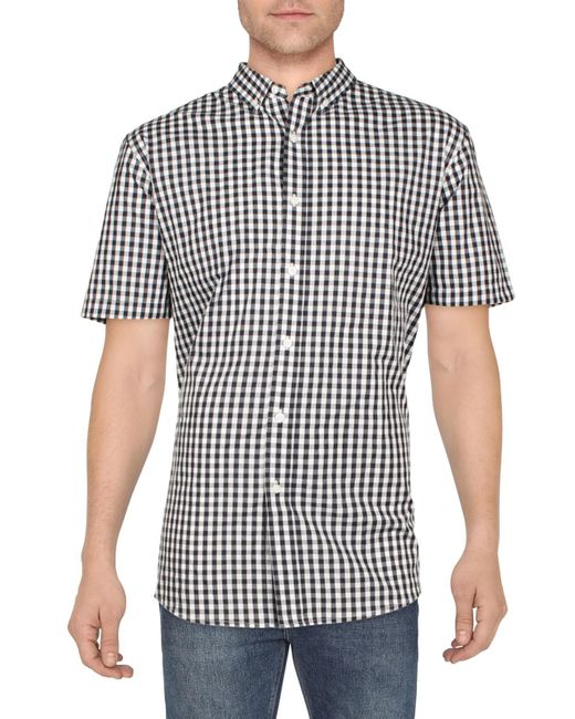 Club Room White Check Print Collared Button-down Shirt for men