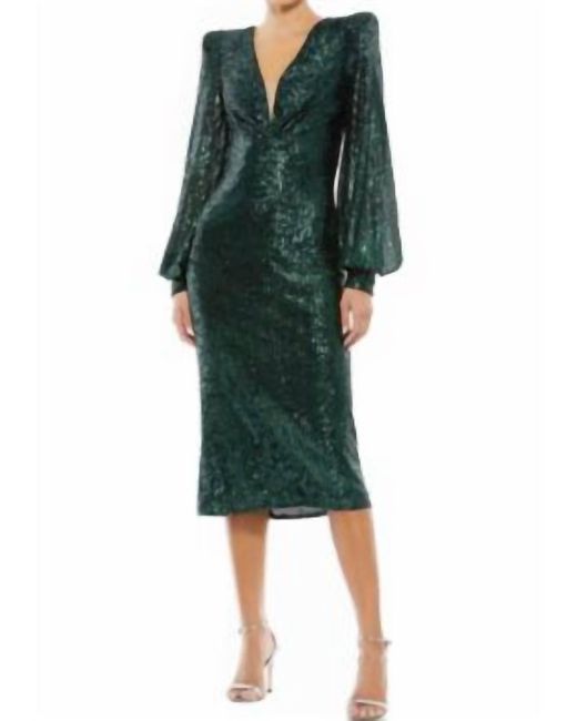 Mac Duggal Green Sequin Sleeved Dress