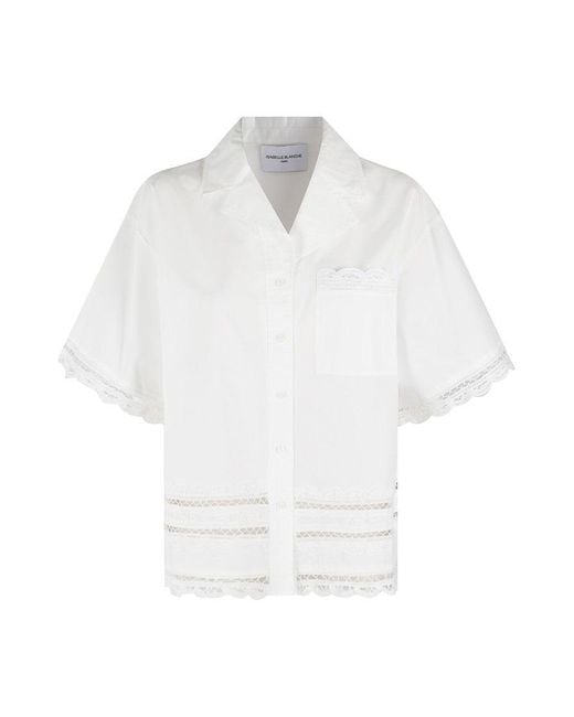 Isabelle Blanche White Boxy-Fit Short-Sleeve Shirt With Decorative Lace Trims