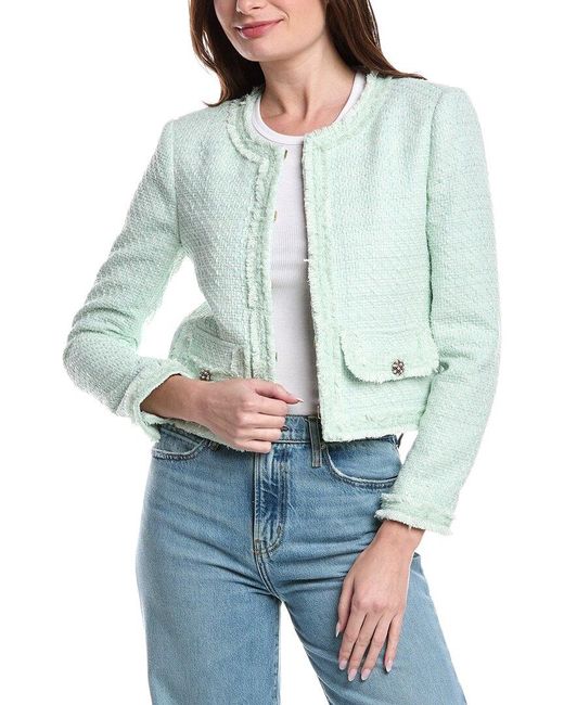 Alice + Olivia Blue Landon Cropped Tweed Jacket