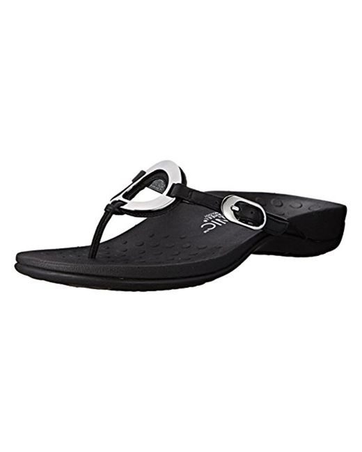 Vionic Black Rest Karina Leather Metallic Slide Sandals