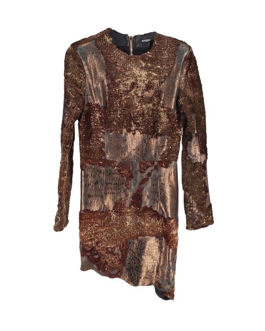 Balmain Brown Metallic Long-sleeve Mini Dress