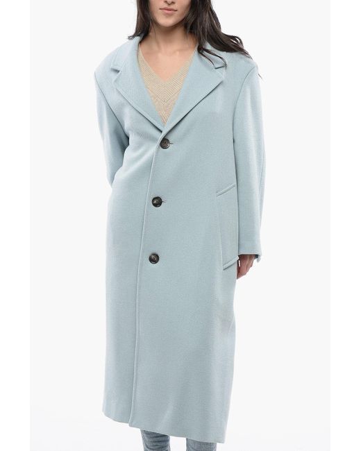 AMI Blue Wool Coat With Patch Pockets