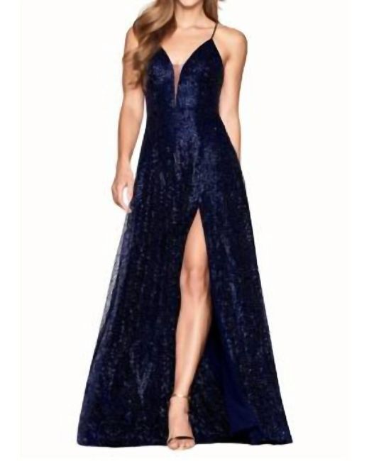 Faviana Blue Sequinned A-line Dress