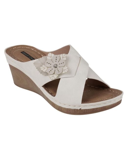 Good Choice White Selly Faux Suede Slip On Wedge Sandals