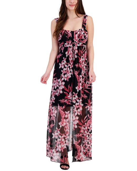 Connected Apparel Red Floral Long Maxi Dress