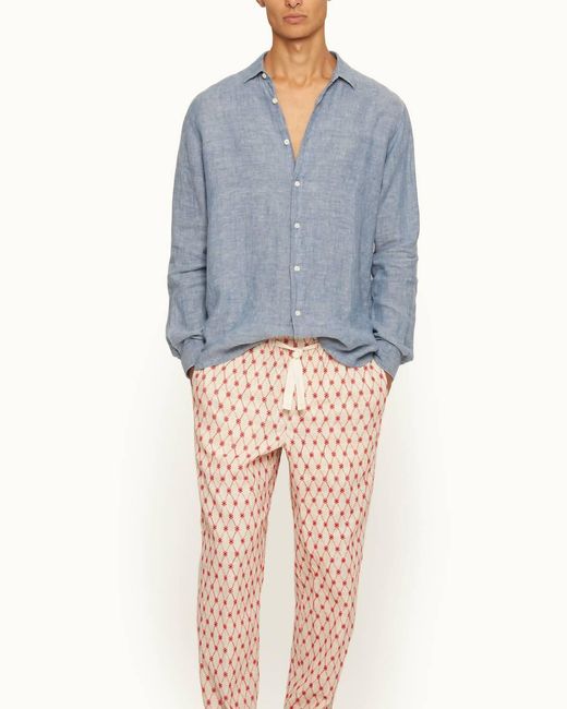 Orlebar Brown Blue Justin Long Sleeve Button Up Shirt for men