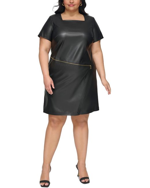 Calvin Klein Black Plus Faux Leather Sheath Dress