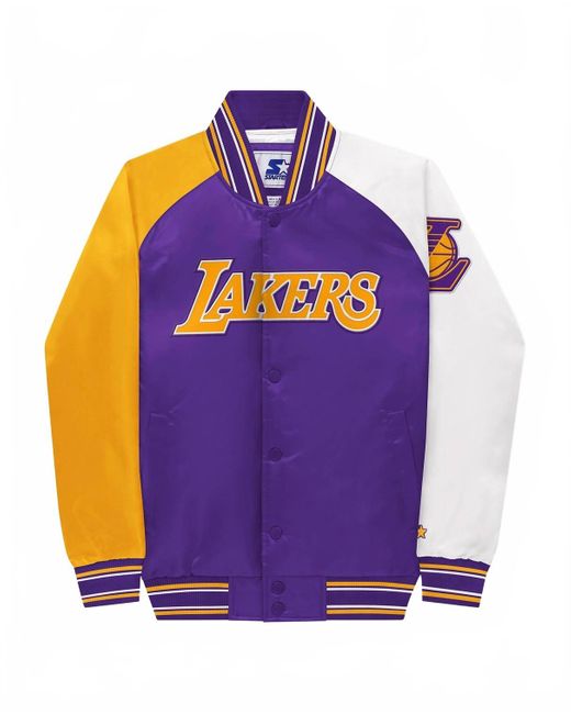 Starter Purple Boys Youth Los Angeles Lakers Varsity Satin Full-Snap Jacket for men