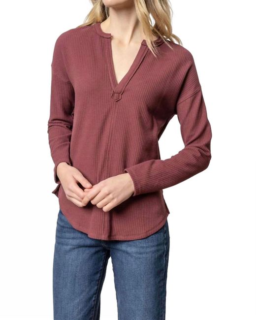Lilla P Red Rounded Hem Split Neck Top